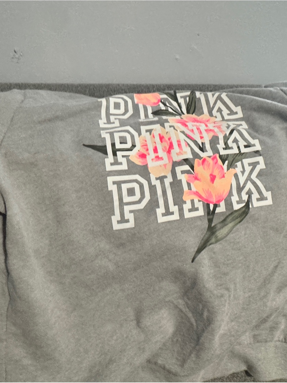 PINK Victoria's Secret Gray Sweatshirt with Pink Floral Logo